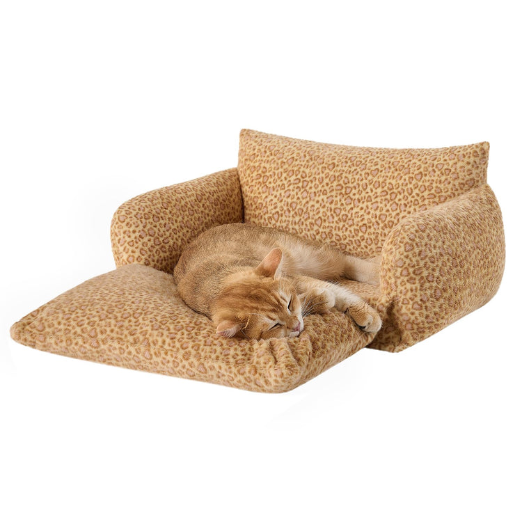 Hollypet Cat Bed Fluffy Plush Multifunctional Double-Layer Machine Washable Soft Warming Kitty Pet Couch Orthopedic Nest Beds for Small Cats Kitten and Dogs up to 13lbs, Khaki(25x20x13 inch)