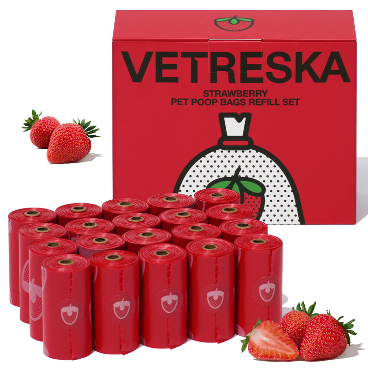 VETRESKA Dog Poop Bag Dispenser with Cherry Blossom Scented Poop Bags, Leak Proof and Extra Thick Pet Waste Bags, 1 Poop Bag Holder and 105 Bags for Dog Walking and Cats Litter, Pink
