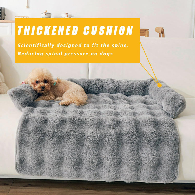 Calming Dog Bed for Couch, 29.5 x 29.5 inch, Non-Slip Luxurious Dog Sofa Mat for Furniture Protector, Perfect for Small, Medium Dogs and Cats (Khaki)