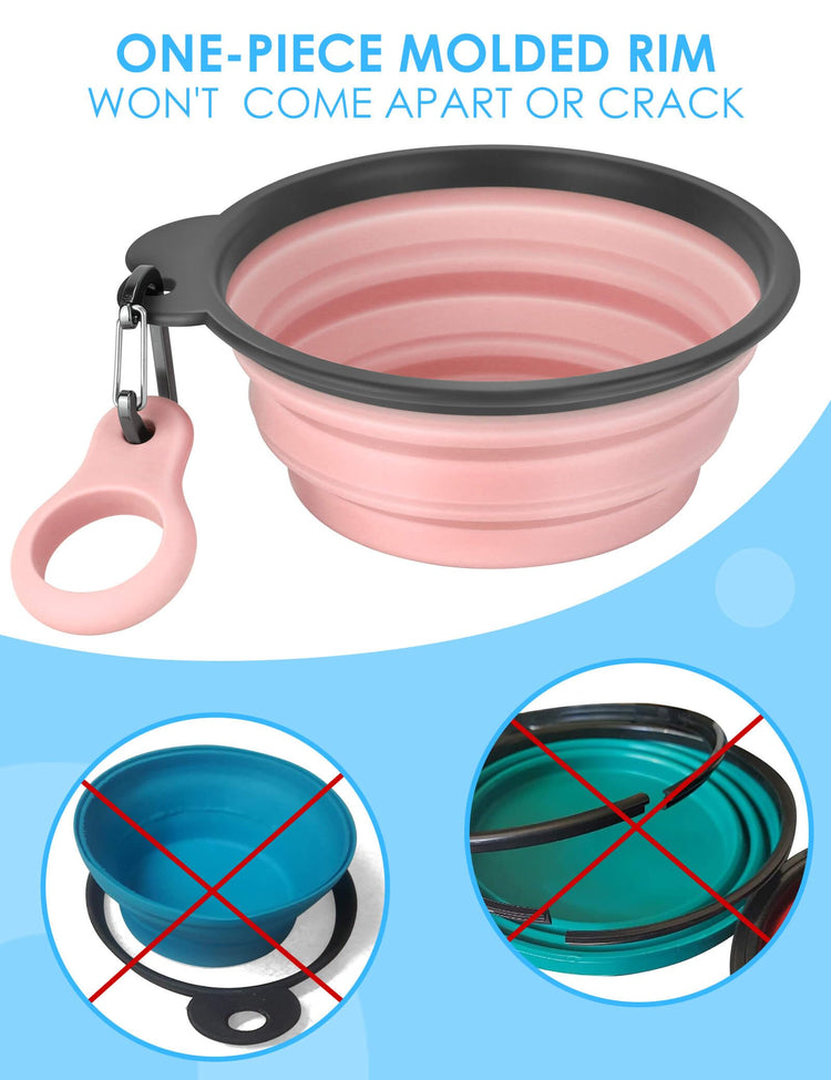 Aonkey Collapsible Dog Bowls with Bottle Carrier, 2 Pack Travel Dog Water Bowl Upgraded Carabiner, One-piece Molded Rim No Fall Off or Crack, Foldable Silicone Portable for Pets Walking Hiking 15oz