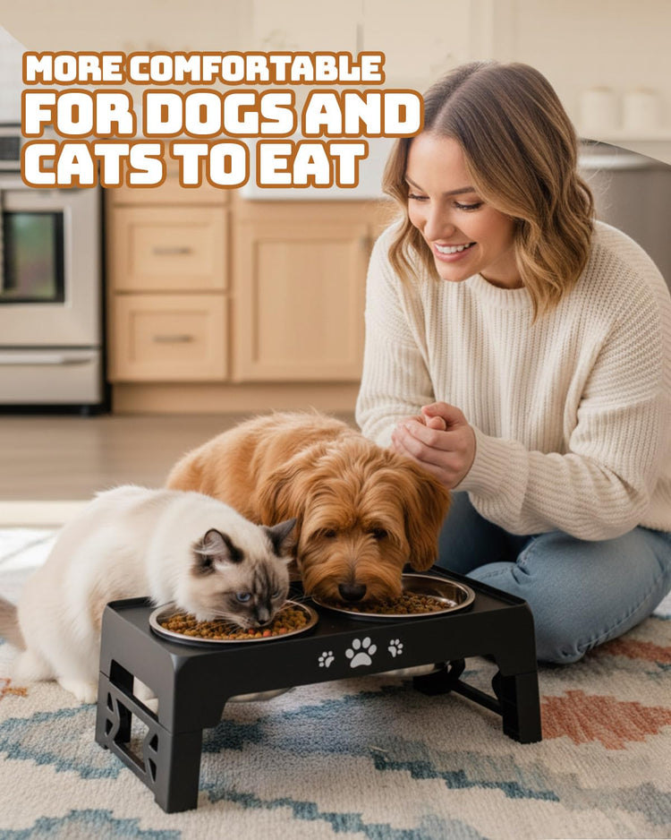 Jovrun Elevated Dog Bowls for Medium Large Size Dogs, Non-Slip Dog Feeder with 1*Stainless Steel Dishes & 1*Slow Feeder Bowl, 5 Heights Adjustable Raised Bowls to 3.15″-8.66″-9.84″-11.02″-12.2″