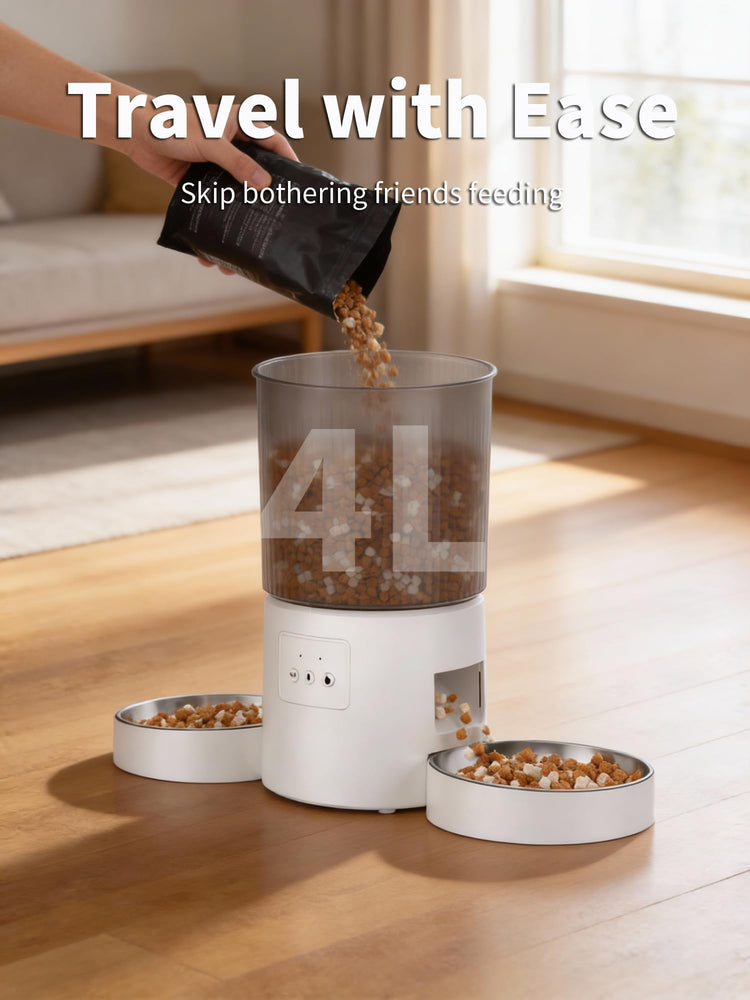 Automatic Cat Feeder, 2.4GHz WiFi Automatic Dog Food Dispenser, Fresh Protection, 4.5L Timer Feeder, Personalized Recording 10 Seconds, Easy to Clean, Stainless Steel Bowl (Double/Black)