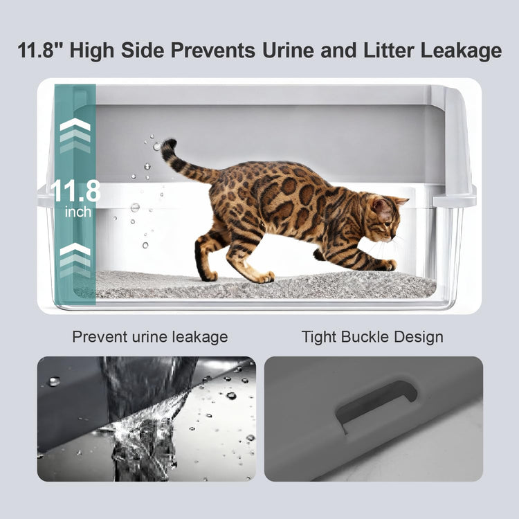 Upgraded Fully Enclosed Cat Litter Box with Lid, Covered Cat Box Enclosure, Anti-Splashing Easy to Clean Kitty Litter Boxes with Drawer, 3 Modes can Use from Kitten to Adult(White&Grey)