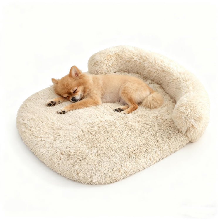 Orthopedic Dog Bed with Egg-Crate Base, Calming Dog & Cat Beds Long Plush with Raised Edges, Spine Friendly Pet Sleeping Mat for Small Medium Dogs, Machine Washable (Oval, Beige 26"x20")