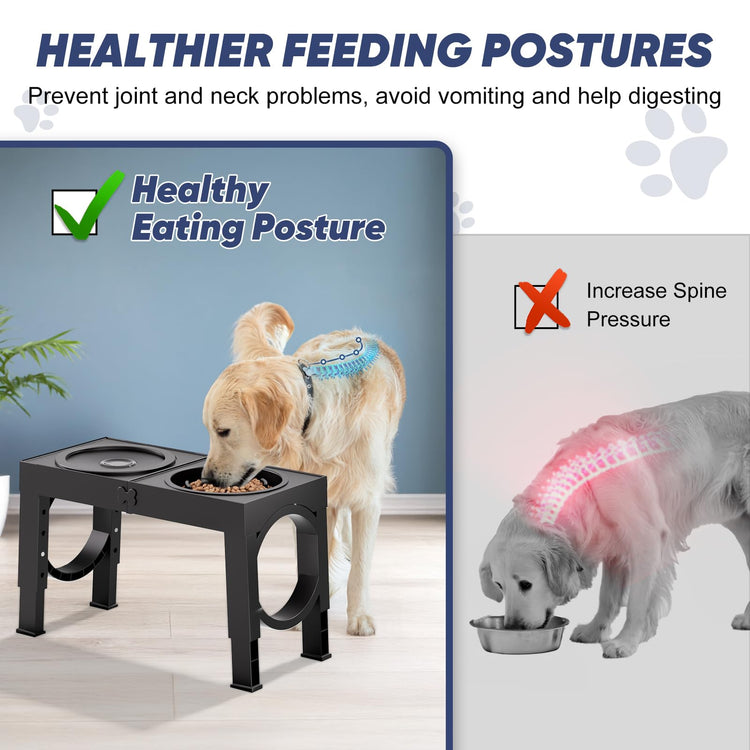 XIAZ Elevated Dog Bowls Large Breed Raised Dogs Bowl Stand Large/Medium Sized Dog Stainless Steel Food Water Bowl Stands 5 Heights Adjustable 9/11/12/14in Black Pet Feeder Dish Station