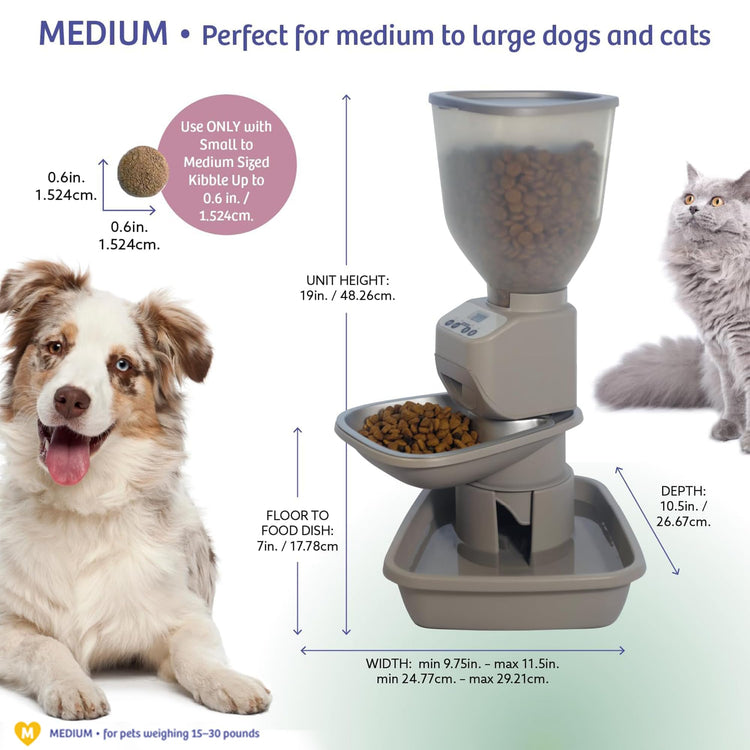 Feeding Friend® Automatic Dog & Cat Food Feeder with Water Dispenser –Smart Pet Feeder with Portion Control, OLED Display, Anti Jam Design, Battery Operated Dispenser for Small - (XS) Pets 4-15 Taupe