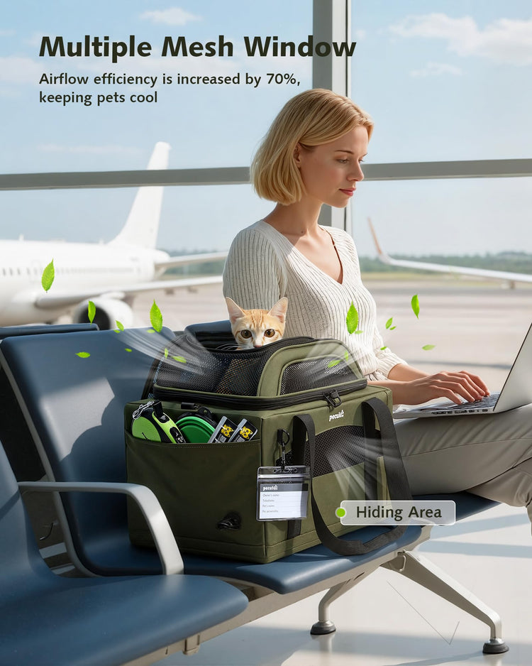 Pecute Expandable Pet Carrier Airline Approved Dog Cat Carrier, Breathable Soft-Sided with Locking Zippers, Pet Travel Bag for Small Dog Cat Anti-Scratch Mesh Leakproof Pee Pad (Dark Gray)