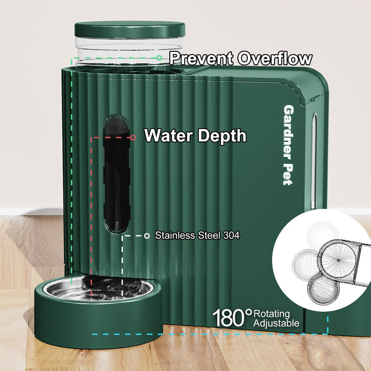 Gardner Pet Automatic Gravity Cat Food Feeder and Water Dispenser Stainless Steel Two-in-One Set Large Capacity Dispenser for Pets Dogs, Puppies, Kittens-(0.8 Gallons x 2)