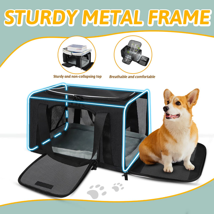Petskd Pet Carrier 17x11x9.5 Alaska Airline Approved,Pet Travel Carrier Bag for Small Cats and Dogs, Soft Dog Carrier for 1-10 LBS Pets,Dog Cat Carrier with Safety Lock Zipper(Black)