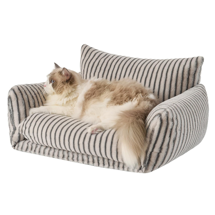Hollypet Cat Bed Fluffy Plush Multifunctional Double-Layer Machine Washable Soft Warming Kitty Pet Couch Orthopedic Nest Beds for Small Cats Kitten and Dogs up to 13lbs, Khaki(25x20x13 inch)