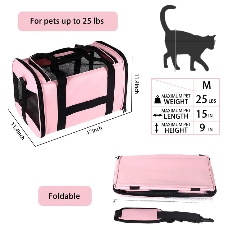 Cat Dog Carriers Soft-Sided Pet Carrier Large Cats for Medium Big Cat Small Dog Puppy up to 16lbs TSA Airline Approved Animal Collapsible Cat Carrier Carriers Travel Carrier Cat Bag (17x11x11)