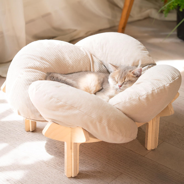 CHEERHOME PETS Elevated Cat Bed Wooden with Cushion Fluffy Pet Couch Sofa for Indoor Cats Raised Kitty Lounge Chair Suitable for Puppy, Cat Furniture(Pink)