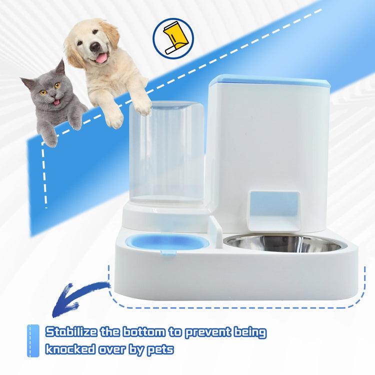 2 in 1 Automatic Cat Feeder & Water Dispenser,Gravity Pet Feeder Stainless Steel Food Water Bowl All-in-One Large Capacity Self Feeding for Cats Dogs Small Medium Pets(Green)