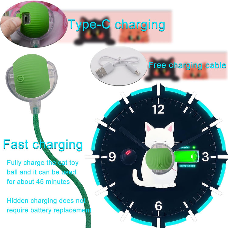 Interactive Cat Dog Toy Ball: Indoor Small Automatic Moving Smart Rolling Fun Pet Game with Led Light and String Tail for Motion Activated, Cute Kitten Puppy Present, Exercise Wheel Supplies (Yellow)