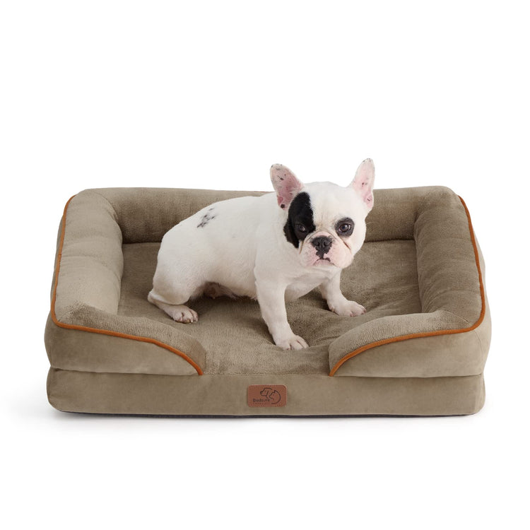 Bedsure Orthopedic Dog Bed Medium Size Dogs - Washable Small Medium Dog Cat Bed Waterproof, Comfort Cats Couch Sofa with Washable Removable Cover, Pets Bed with Nonskid Bottom, Grey, 28"
