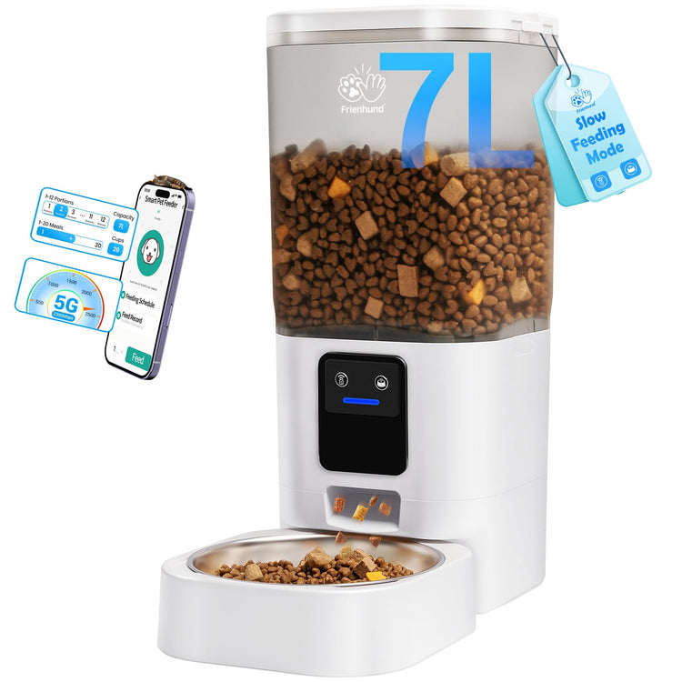 Frienhund Timed Automatic Cat Feeder 2 Cats with Slow Feed: Dual Automatic Dog Feeder with Information Visualization, Programmable Auto Cat Food Dispenser for Multiple Pets,Detachable for Clean-29 Cup