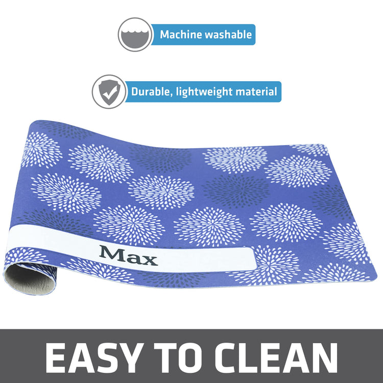 Drymate Personalized Pet Bowl Placemat, Custom Dog & Cat Food Feeding Mat - Absorbent Fabric, Waterproof Backing - Machine Washable/Durable (USA Made) (12" x 20") (Zebra Pink)
