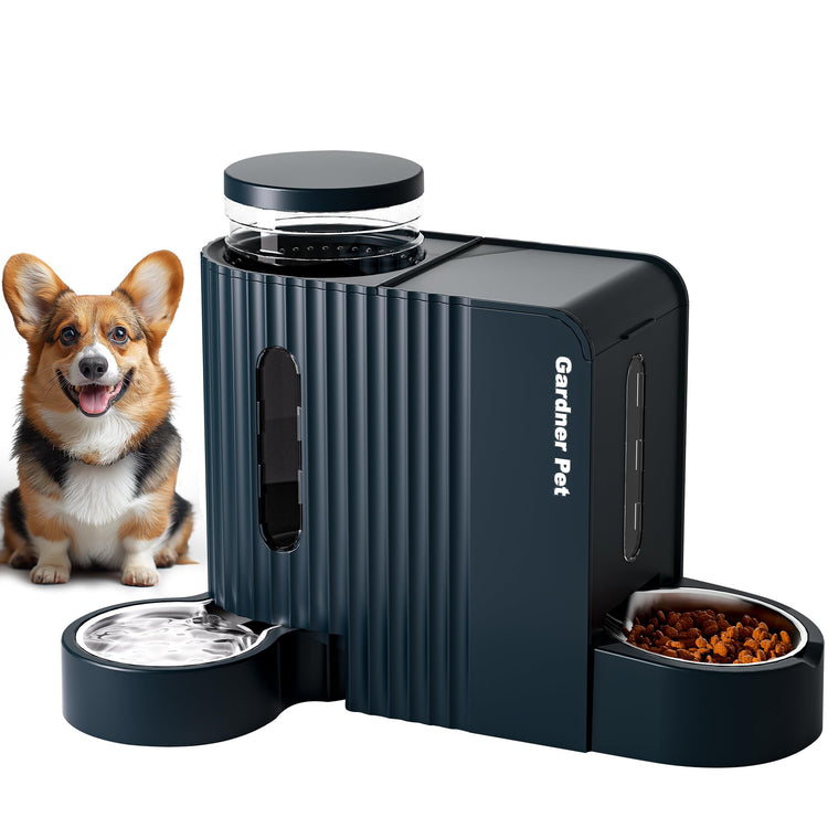 Gardner Pet Automatic Gravity Cat Food Feeder and Water Dispenser Stainless Steel Two-in-One Set Large Capacity Dispenser for Pets Dogs, Puppies, Kittens-(0.8 Gallons x 2)