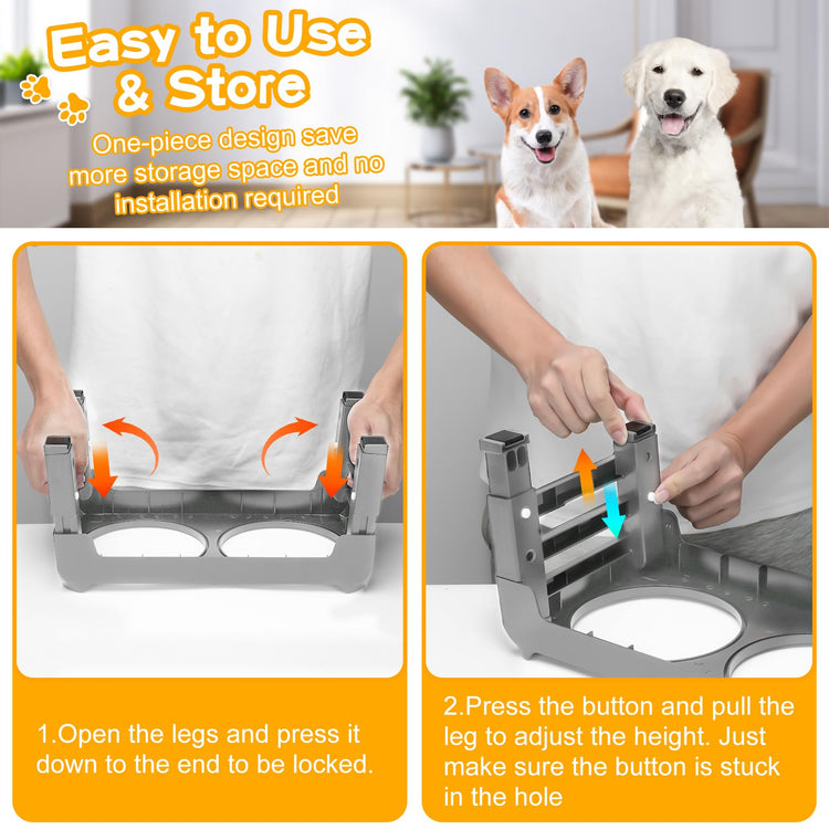 COMESOON Elevated Dog Bowls, 4 Height Adjustable Raised Bowl Stand with 2 Thick 50oz Stainless Steel Food Bowls Non-Slip Feeder Adjusts to 3.7'', 9.2'', 10.75'', 12.36'' Black, (DB-W01)