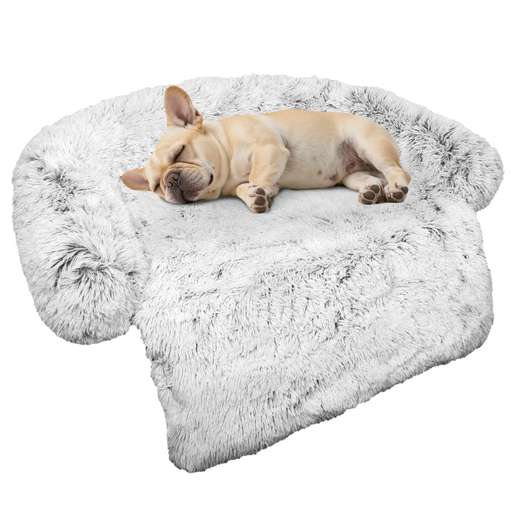 Calming Dog Bed Fluffy Plush Dog Mat for Furniture Protector with Removable Washable Cover for Large Medium Small Dogs and Cats (Small(35x31x5), Light Grey)