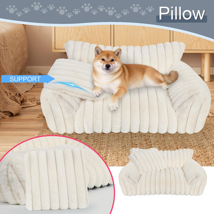 Cute Cat Couch Bed for Indoor Cats, Fluffy Pet Cat Sofa with Premium Soft Corduroy Fleece, Cute Small Dog Beds for Small Dogs, Fuzzy Puppy Chair with Removable Washable Cover (24x18x10,Grey)