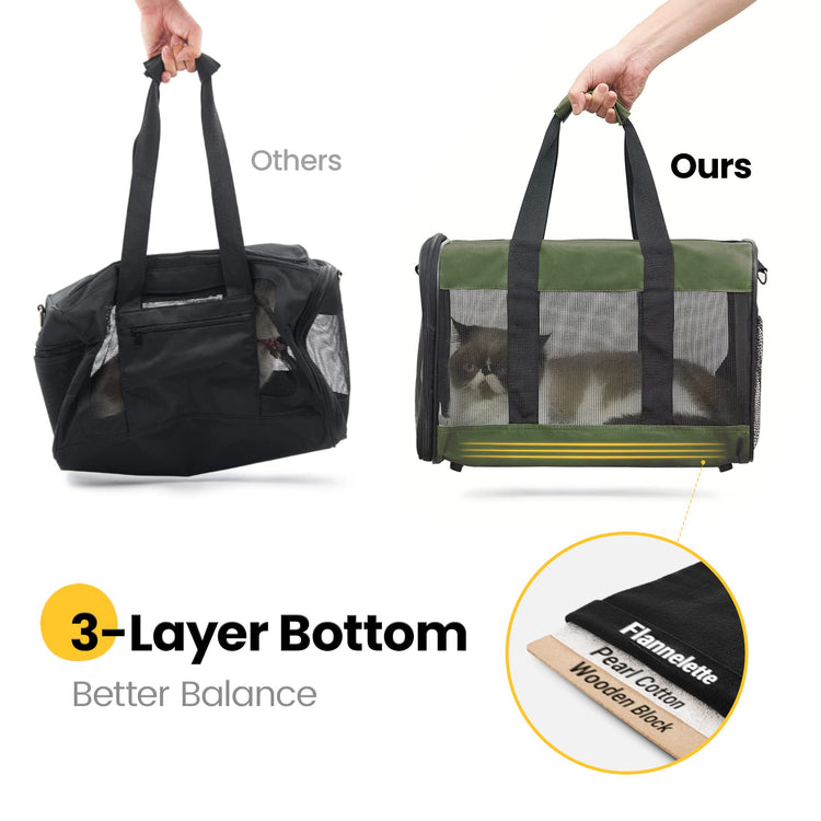 Conlun Cat Carrier Airline Approved, Soft-Sided Dog Carrier with Inner Safety Leash, Pet Transport Carrier for Small-Medium Cats Puppies up to 15 Lbs, Collapsible Travel Kitten Carrier Bag -BlackM