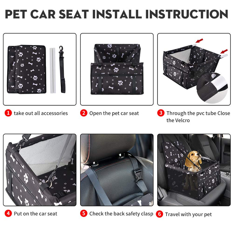 Dog Car Seat Puppy Portable Pet Booster Car Seat with Clip-On Safety Leash and PVC Support Pipe, Anti-Collapse,Perfect for Small Pets