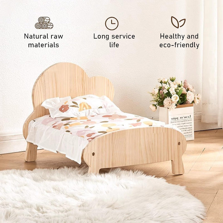 Dog Bed Cute Solid Pine Wood Frame Lifted Pet Bed, Curved All-Season Couch Dog Kennel Elevated, Waterproof Small/Medium Size Pet Gear Cot Furniture (Color : 2-with Bedding, Size : S-54 * 46 * (Wi