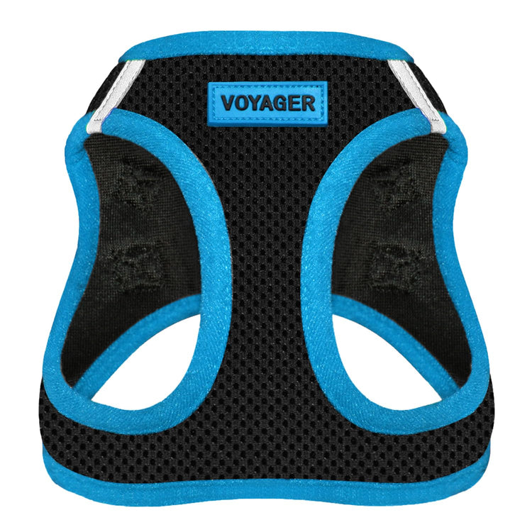 Best Pet Supplies - All Weather Mesh / Plush, Reflective, No Pull Harness for Small, Medium Dogs, Cats - Secure with Hook & Loop Fastener, Buckle, Double D-Rings - Baby Blue/Black Trim, XL