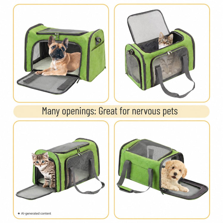 Mr. Pen- Pet Carrier, 17.5" x 11.2" x 11.5", Medium Size, Gray, Portable Travel Carrier for Small Pets, Cats & Small Dogs, Breathable Mesh, Safety Inner Leash, Side Pocket & Padded Shoulder Strap
