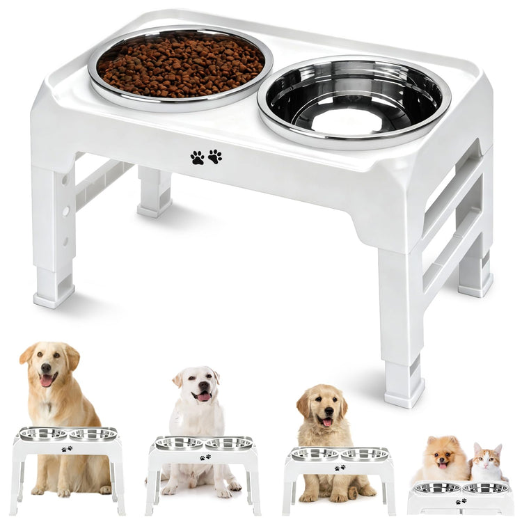 COMESOON Elevated Dog Bowls, 4 Height Adjustable Raised Bowl Stand with 2 Thick 50oz Stainless Steel Food Bowls Non-Slip Feeder Adjusts to 3.7'', 9.2'', 10.75'', 12.36'' Black, (DB-W01)