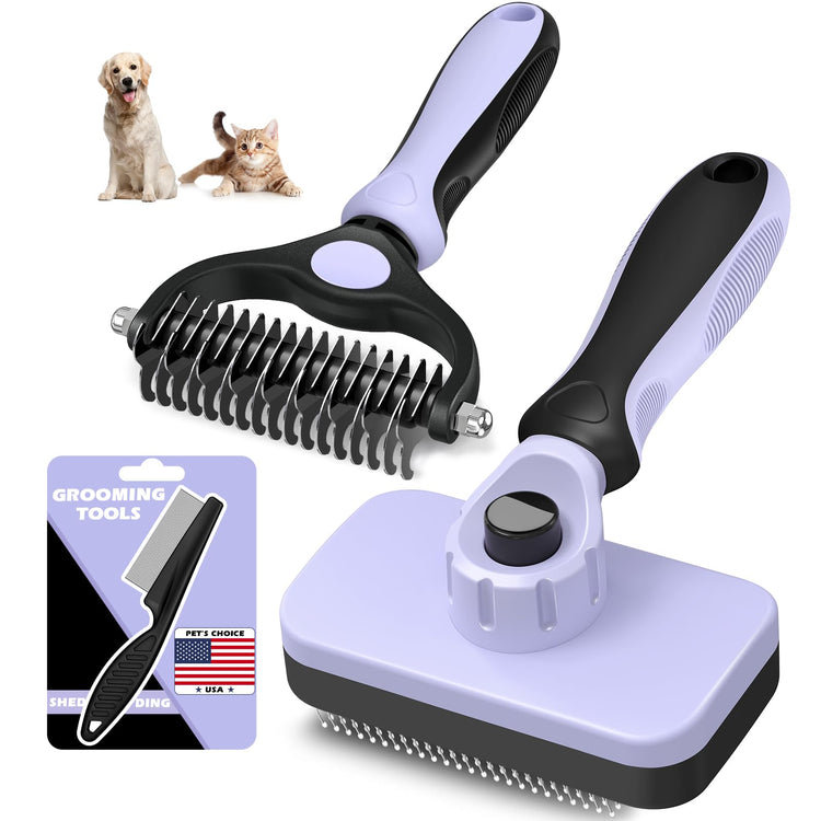 Augwind 7 in 1 Pet Grooming Kit - Dog&Cat Comb, Deshedding Brush, Nail Clipper with File, Bath Brush - Premium Pet Supplies (Blue)
