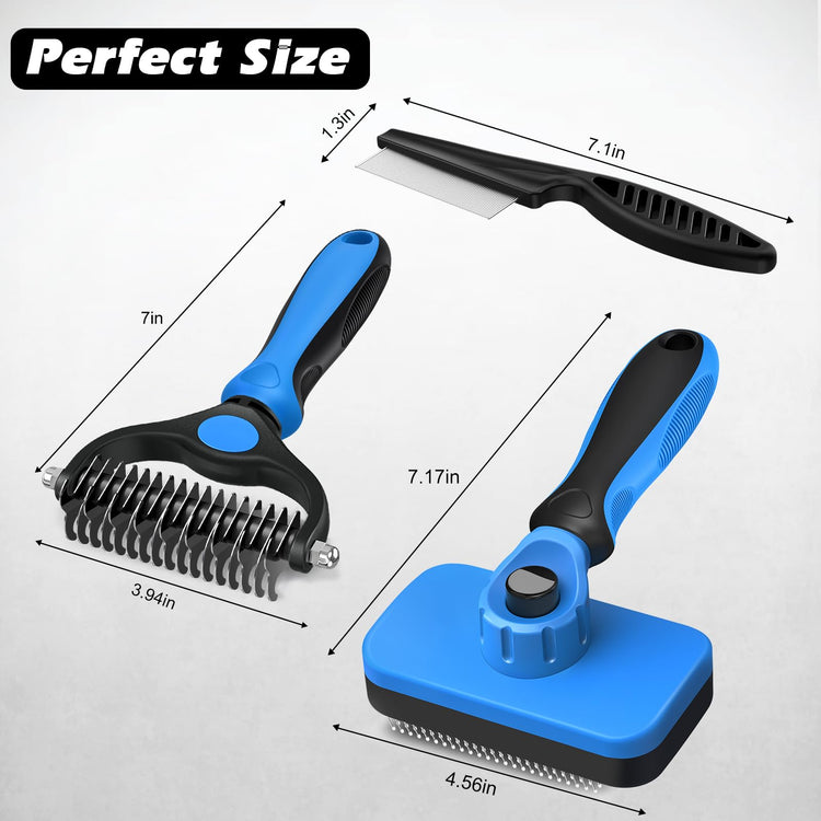 Augwind 7 in 1 Pet Grooming Kit - Dog&Cat Comb, Deshedding Brush, Nail Clipper with File, Bath Brush - Premium Pet Supplies (Blue)