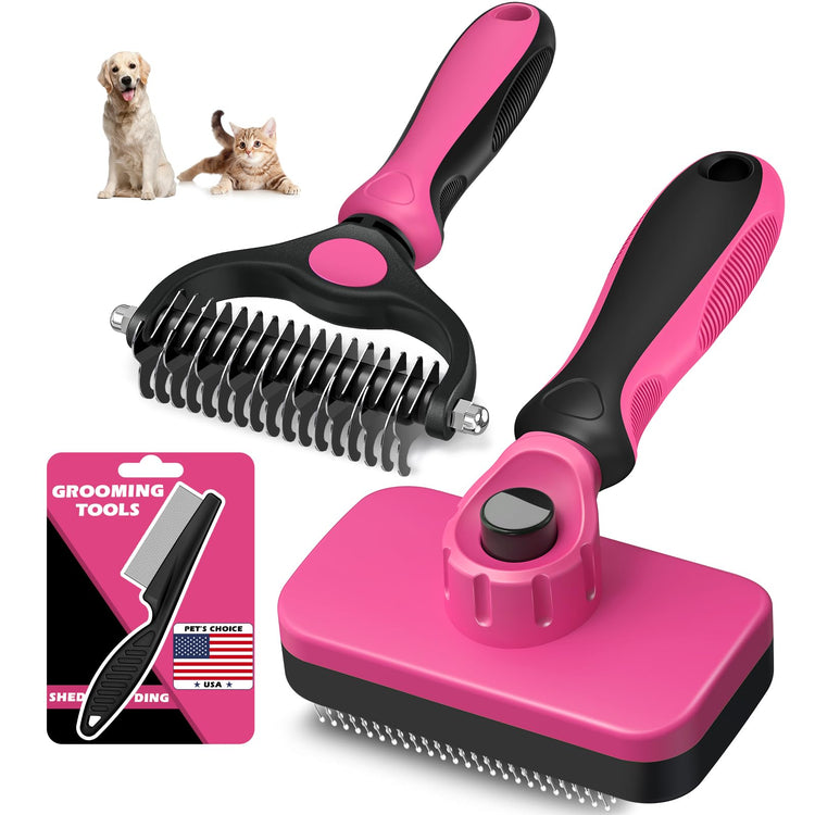 Augwind 7 in 1 Pet Grooming Kit - Dog&Cat Comb, Deshedding Brush, Nail Clipper with File, Bath Brush - Premium Pet Supplies (Blue)