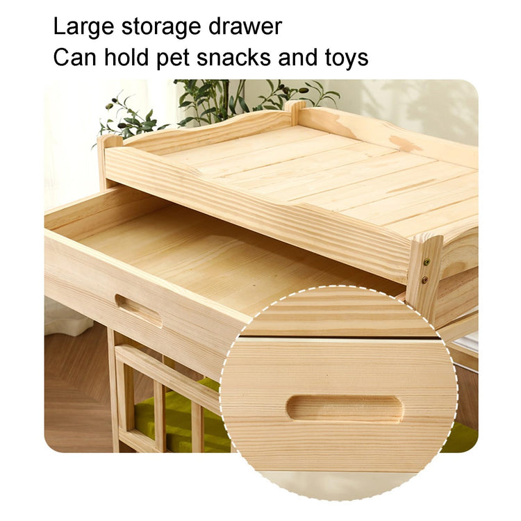 XPLKQXE Cat Dog Wooden Elevated Bed, Pet Couch Furniture Bed, Small Animals Bed with Drawer and Removable Soft Mat Pet Within 30kg, Breathable Indoor Or Outdoor(Black,68x48x73cm)