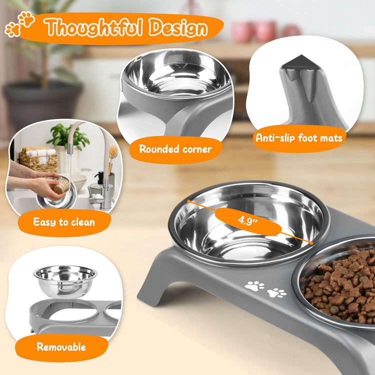 COMESOON Elevated Dog Bowls, 4 Height Adjustable Raised Bowl Stand with 2 Thick 50oz Stainless Steel Food Bowls Non-Slip Feeder Adjusts to 3.7'', 9.2'', 10.75'', 12.36'' Black, (DB-W01)