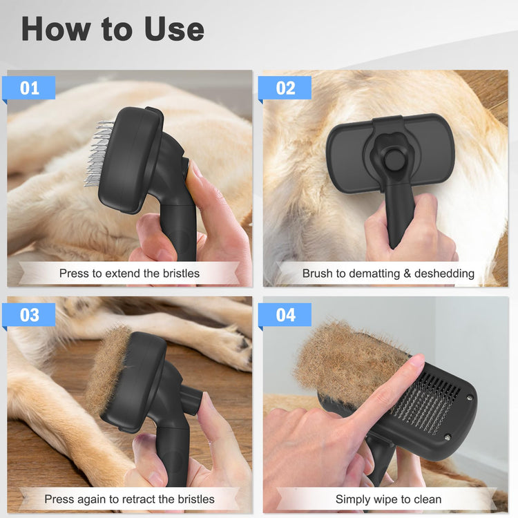 Dipoo Self-Cleaning Pet Grooming Brush - Skin-Friendly Deshedding Tool for Dogs & Cats in Pink, Removes Loose Hair and Tangles