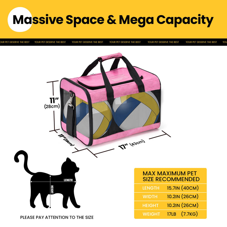 Conlun Cat Carrier Airline Approved, Soft-Sided Dog Carrier with Inner Safety Leash, Pet Transport Carrier for Small-Medium Cats Puppies up to 15 Lbs, Collapsible Travel Kitten Carrier Bag -BlackM