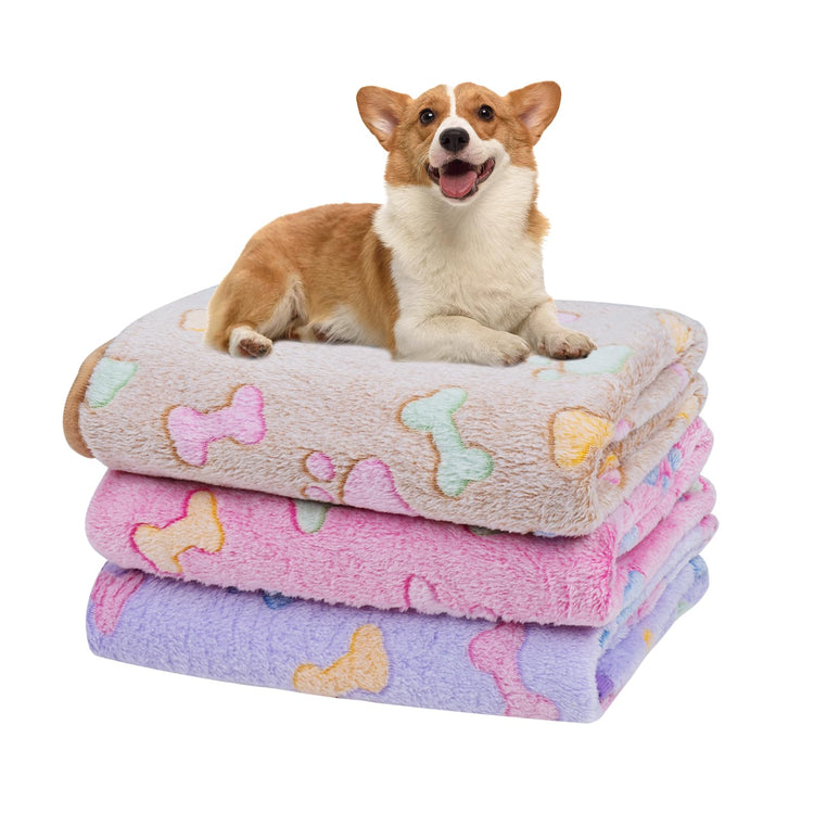 Dono 1 Pack 3 Dog Blankets, Soft Fluffy Fleece Pet Blanket Warm Sleep Mat Paw Print Design Puppy Kitten Throw Blanket Doggy Mat Blanket for Dogs