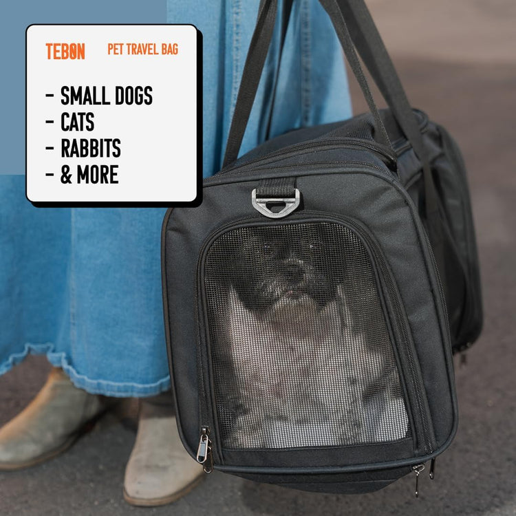 17.5" Pet Travel Carrier Bag - Collapsible Cat & Dog Carrier - Breathable, Durable & Spacious - Fits Small and Medium Pets up to 15lbs - Pet Travel Bag by Tebon