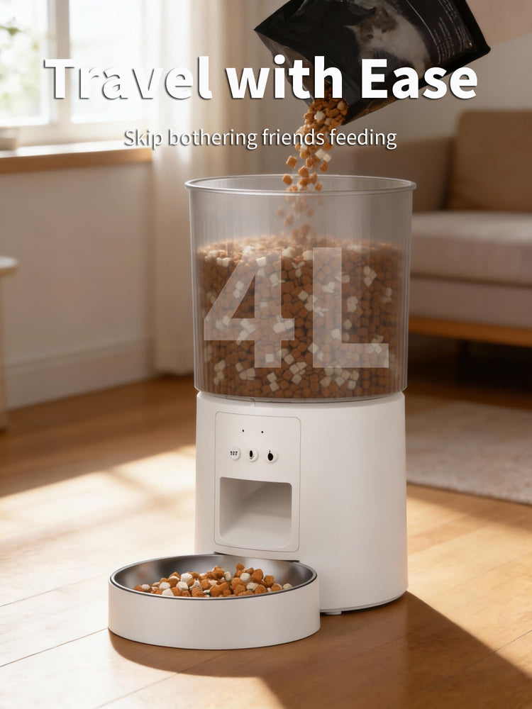 Automatic Cat Feeder, 2.4GHz WiFi Automatic Dog Food Dispenser, Fresh Protection, 4.5L Timer Feeder, Personalized Recording 10 Seconds, Easy to Clean, Stainless Steel Bowl (Double/Black)