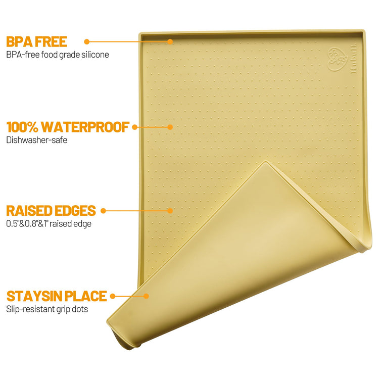 Hubulk Dog Feeding Mat,100% Waterproof Food Grade Silicone Pet Food and Water Bowl Placemat,Dishwasher, High Raised Edge to Prevent Spills,Nonslip Tray to Stop Messes on Floor (19"x12"x0.5", Grey)