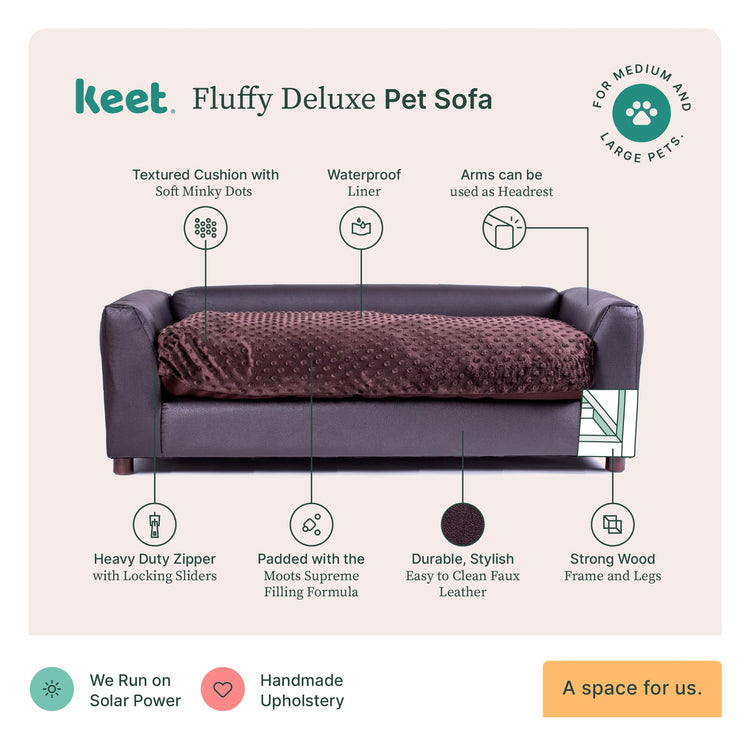 Keet Fluffy Deluxe Pet Bed Sofa Chocolate Small