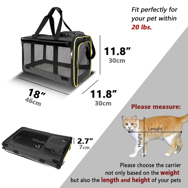 GAPZER Pet Carrier for Large Cats, Soft-Sided Cat Carrier for Medium Big Cats and Puppy up to 20lbs, Washable Dog Carrier Privacy Protection for Home Outdoor Travel