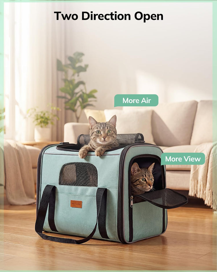 Morpilot Pet Carrier for Large Cats, Puppies & Small Dogs Up to 25lbs, Escape-Proof with Locking Zippers, Dual-Sided Cushion, Safety Buckle for Car & Vet Travel, Includes Foldable Bowl (Dark Gray)