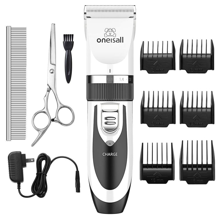 oneisall Dog Clippers Low Noise, Dog Grooming Kit with Rechargeable, Pet Shaver Cordless Electric Quiet Hair Clipper Set for Dogs Cats Pets（Gold）