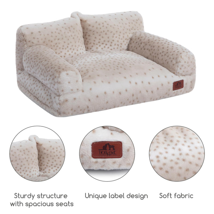Hollypet Fluffy Dog Cat Bed Pet Couch Beds Plush Soft Warming Machine Washable Puppy Bed with Non-Slip Bottom for Cats and Small Medium Dogs up to 25 lbs, Gray, 24" L x 18" W x 10" Th
