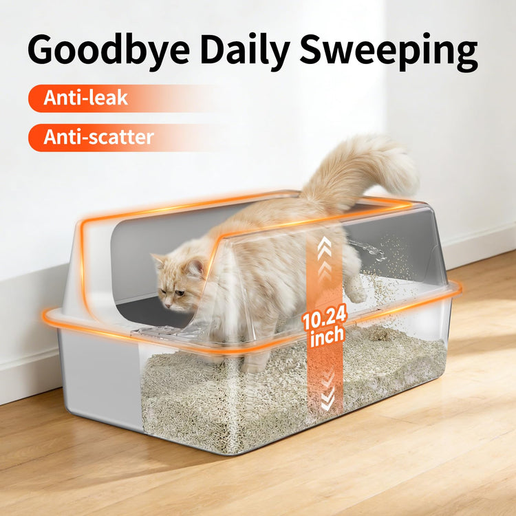 2 Pack XL Stainless Steel Litter Box with High Sides Shield for Multi Cat, Extra Large Tall Wall Open Top Deep Metal Pan for Big Cats, Anti-Leak Non-Stick Odor Control, 2 Scoops Included, Gray