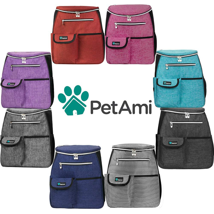 PetAmi Dog Travel Bag Backpack, Airline Approved Dog Bags for Traveling, Puppy Diaper Bag Supplies, Pet Camping Essentials Hiking Accessories Dog Mom Gift, Food Container, Collapsible Bowls, Gray