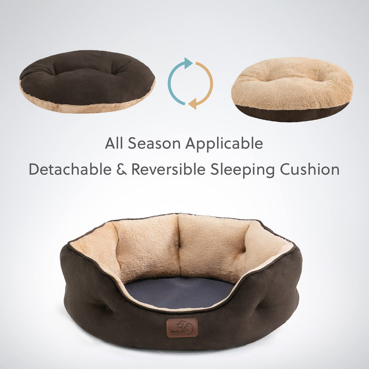 Bedsure Dog Beds for Small Dogs - Round Medium Cat Beds for Indoor Cats, Washable Pet Bed for Puppy and Kitten with Slip-Resistant Bottom, 25 Inches, Taupe